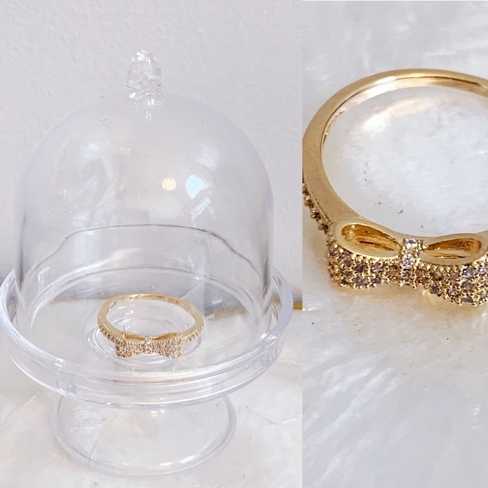 Gold Tone CZ Bow Thin Dainty Ring New